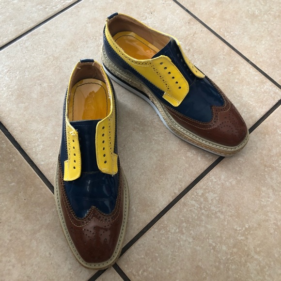 PRADA yellow, brown, blue, platform sneakers - Picture 1 of 5